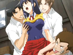 Atrapada colegiala hentai empujando brutalmente por bandidos y tragando semen
