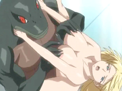 Enormes tetas hentai empujando duro por monstruo y creampie