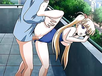 Blonde hentai teen in swimsuit