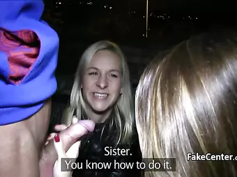 Double cumshot with two sisters