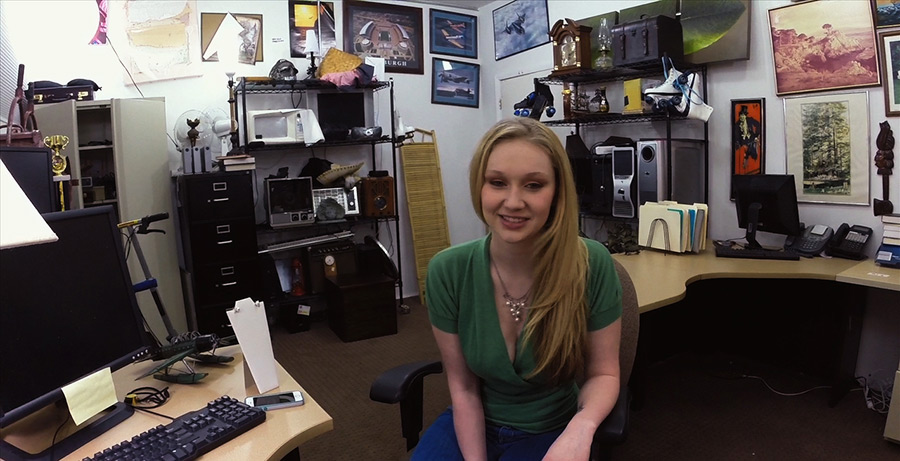 Blonde and beautiful woman pawns her Xbox One also pawns herself