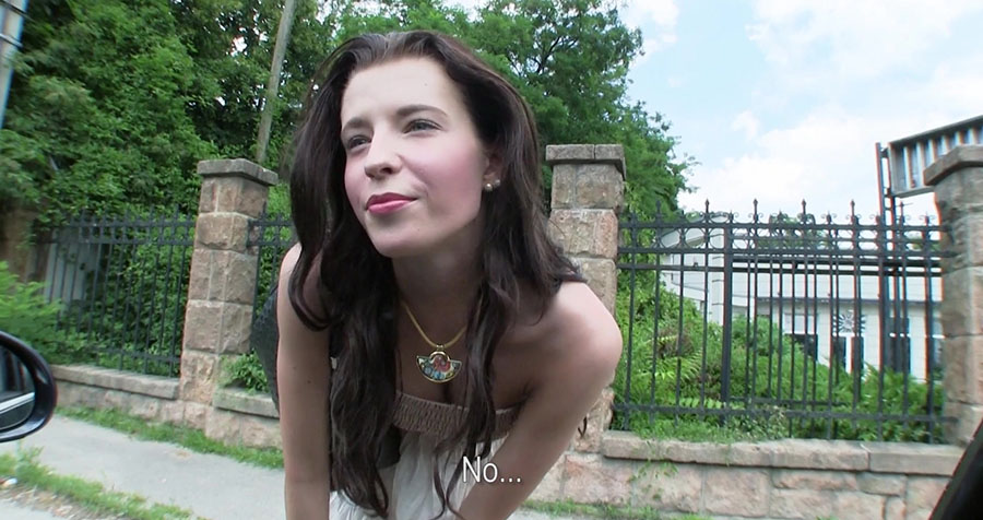 Elisabeth exposes tits and pays sex for a free ride after being stranded