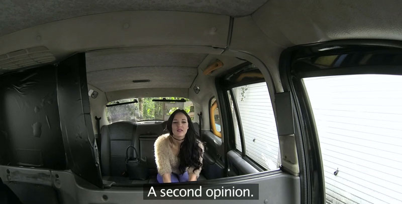 Hottie brunette Carmel gets tricked by the driver into fuck