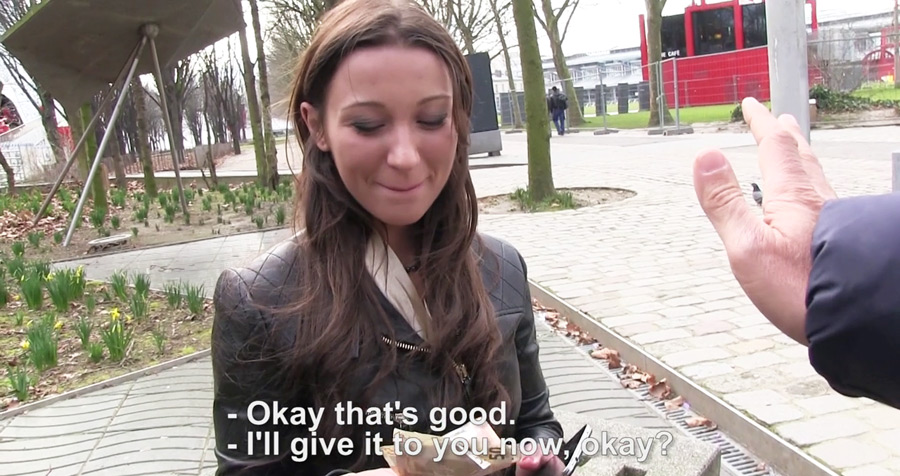 Hot Julie is spotted by dude and offers her fifty euros just to suck his cock
